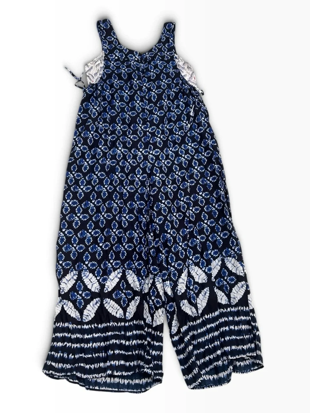 Anthropologie Navy Blue & white Scoop-Neck sleeveless wide-Leg Jumpsuit large